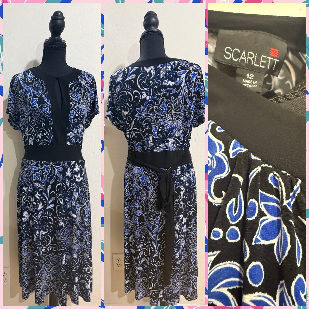 Scarlett Black and Blue Patterned Short Sleeve Dress-Sz 12
